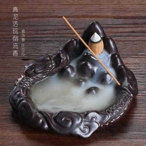 Cross-border wholesale ceramic deep aroma stove Small purple dragon reversal smoke ta handicraft furnishing articles