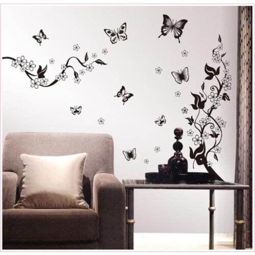 Classical black Butterfly flower TV background wall decalsZY9124 decorative home decoration removable pvc wall stickers