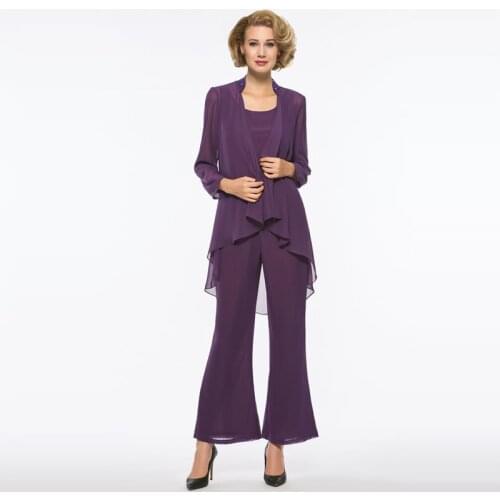 Mother of The Bride Pantsuits O-neck Sleeveless Beaded 3 Pieces Wedding Party Suit Mother of The Groom Gown Vestido Mae Da Noiva