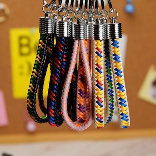 Creative and colorful Korean key chain hand woven flat leather rope key chain