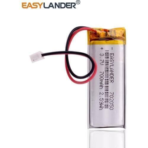 3.7V 700 mAh Li lithium polymer battery li po cell 2pin JST 2.0mm plug 702050 For GPS DVC DVR mp4 Camera E-book Phone 5.0
