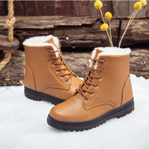 LKSHOE 2020 Winter Boots Women Large Size 43 Ankle Boots Warm PU Plush Winter Woman Shoes Women Short Snow Boots Zapatos Mujer