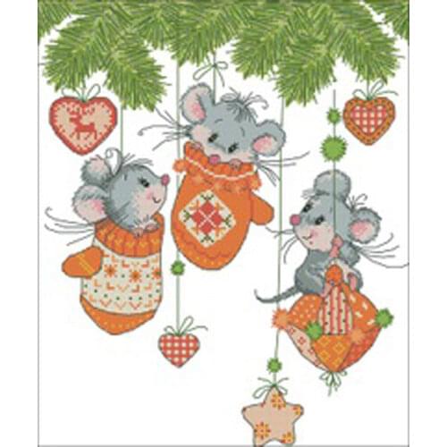 Little mouse in christmas gloves Counted Cross Stitch 11CT 14CT 18CT DIY Chinese Cross Stitch Kit Embroidery Needlework Sets