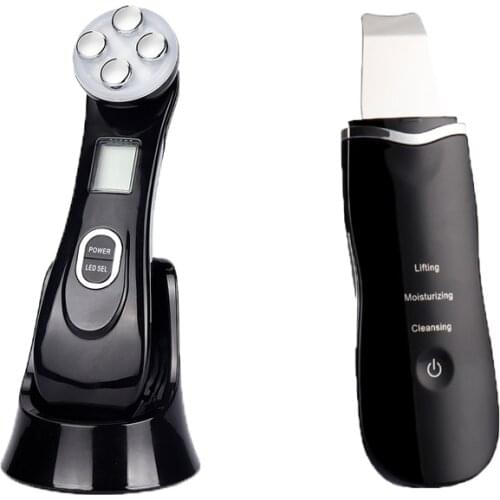 EMS Mesotherapy RF Radio Frequency Facial Beauty + Ultrasoic Skin Scrubber Deep Face Cleaning Blackhead Ance Pore Remover