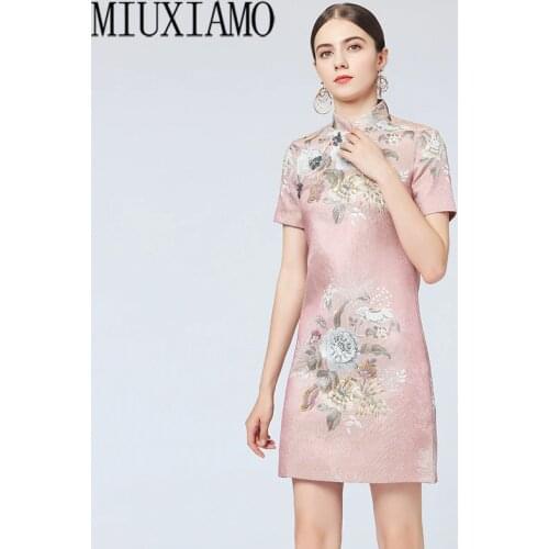MIUXIMAO Luxurious 2020 Spring & Fall dress Party dress Flower Diamonds Above Knee Tank Office Lady Dress Women Vestidos