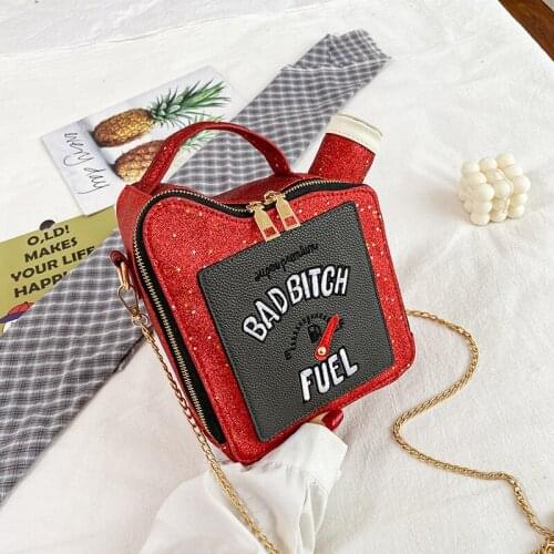 Fashion Fun Embroidery Letters Gasoline Bottle Crossbody Bag for Women Purses and Handbags Shoulder Chain Bag Girls Purses