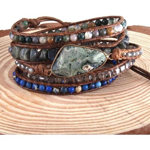 MD Fashion Boho Bracelet Armbander Triangle Natural Stones Charm 5 Strand Wrap Bracelets Dropshipping