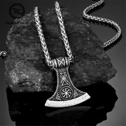 Odin Hammer Necklaces Men Thors Axe Pendant Vikings Vegvisir Rune Amulet Norse Mythology Scandinavian Jewelry Gift Dropshipping