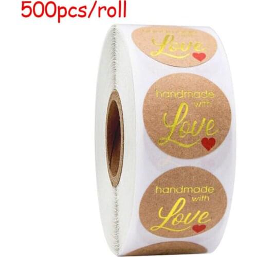 Gold Foil Handmade with Love Sticker Seal Label Sticker Kraft Sticker Paper Design DIY Envelope Packaing Gift Box Decoration