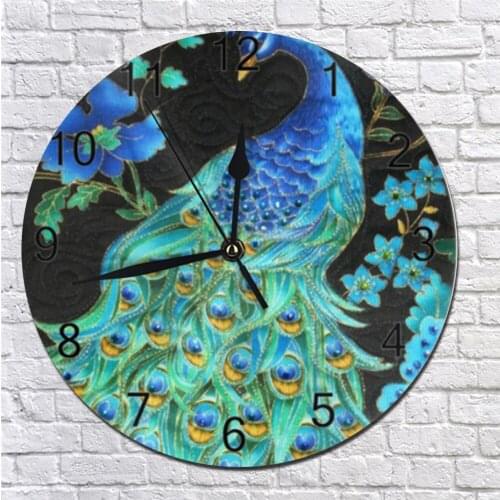 25CM Peacocks Wall Clocks Decorative Numeral Digital Dial Mute No Ticking Sound Battery Operated Clocks for Childrens Bedroom