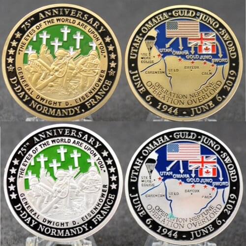 New 1944-2019 D-DAY Normandy France Silver Gold Plated Coin 75th anniversary of Normandy landing Commemorative Coins