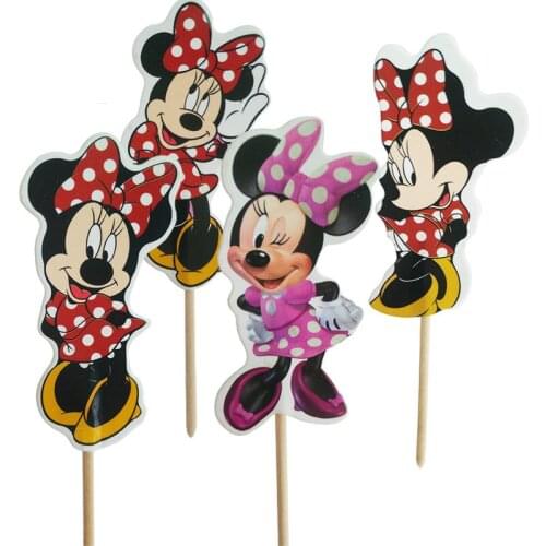 New arrival 48pcs Disney Cute Minnie Mickey Mouse Design Cartoon Paper Cupcake Topper for Birthday Wedding Party Supplies
