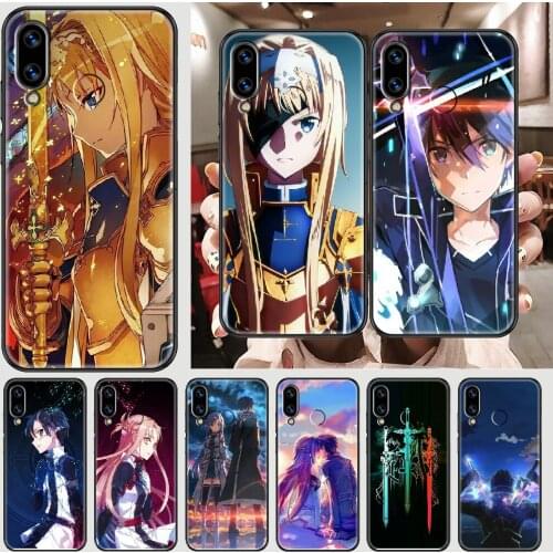 Sword Art Online SAO Phone case For Huawei Honor 6 7 8 9 10 10i 20 A C X Lite Pro Play black 3D back painting cover luxury
