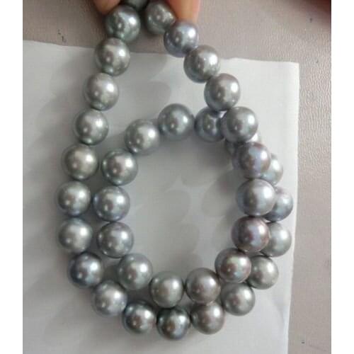 HUGE AAA+ 11-12MM ROUND SOUTH SEA GRAY PEARL NECKLACE 18 INCH shipping free
