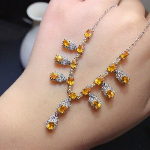 Natural Yellow Sapphire Necklace for Women Yellow Gemstones Chokers With Certificate Party S925 Gifts Top Quality Fine Jewlery