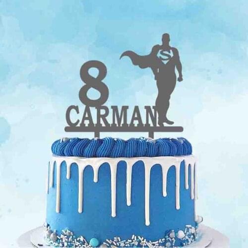 Personalized Birthday Cake Topper Custom Kids Name Age Super Man Kids Birthday Party Cake Decoration Topper