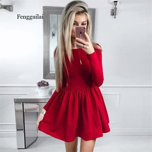 2020 Spring Summer Dress Women Fashion Solid Red Black Regular O-neck Sexy Club Casual Cute A-line Dress Women Dresses Vestidos