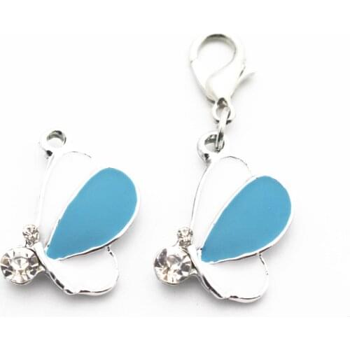 20pcs/lot Alloy Crystal butterfly Elfin Dangle Charms Lobster Clasp Hanging Charm For Bracelet&Pendant Hang Accessories