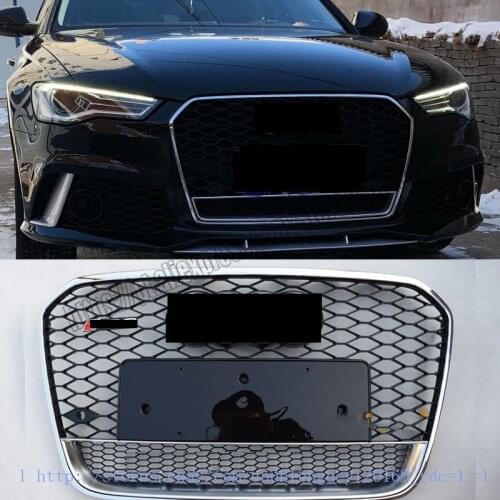 RS6 Style Grille For Audi A6 C7 S6 2012 12 2013 13 2014 14 ABS Chrome Frame Grill Camera Holder