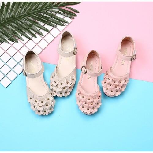 Baby Girls sandals Kids Children Sandal beautiful Little Girls Shoes Flower Princess Shoes For Kids Soft bottom Pink Beige 3-16T
