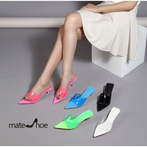 Beach shoes transparent High heels Ladies Pointed Sandals Summer Shoes Transparent Jelly Buty Damskie High Heels Slippers