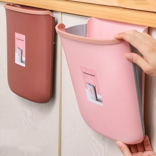 Folding Wall Mounted Waste Bin Kitchen Hanging Trash Bin Waste Storage Bucket Bathroom Garbage Holder Dustbin Kitchen Organizers