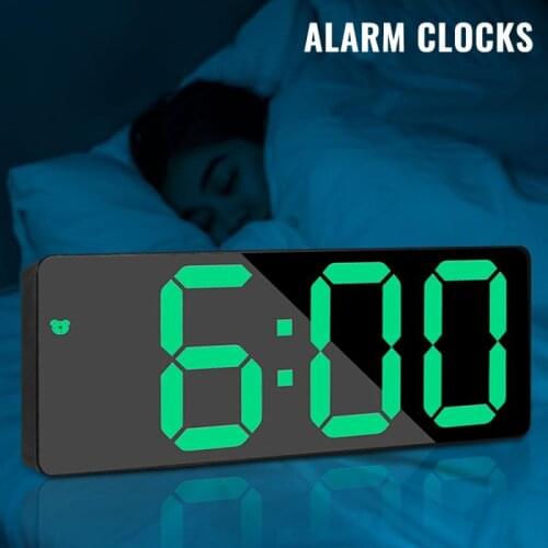 LED Digital Alarm Clock Mirror LED Night Lights Voice Control Digital Alarm Snooze Display Time Table Desktop Clock Home Decor