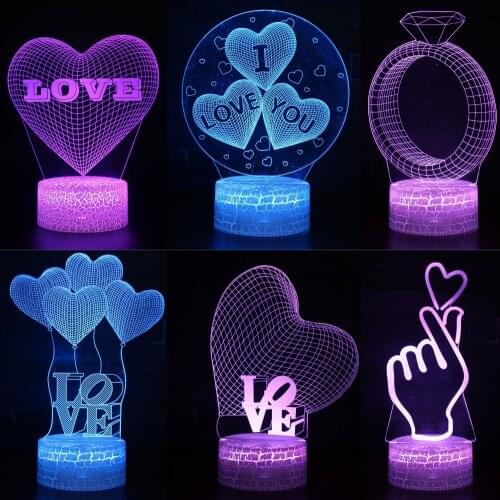 3D Night Light LOVE LED Bedroom Dormitory Energy-saving Table Lamp Holiday Birthday Gift Love Proposal Baby Sleep Light Decor