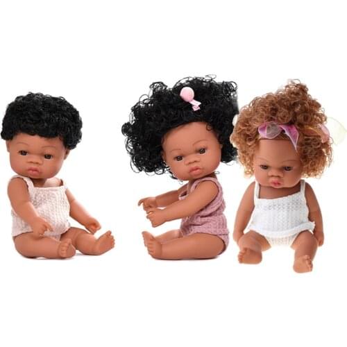 T5EC 35cm Realistic Doll Soft Body Vinyl Toddler Babies Lifelike Curls Princess African Girl Toy