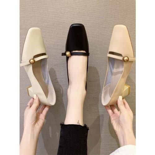 Retro Square Toe Temperament High Heels Spring And Autumn New All-Match Shallow Mouth Daily Commuter Ladies Single Shoes