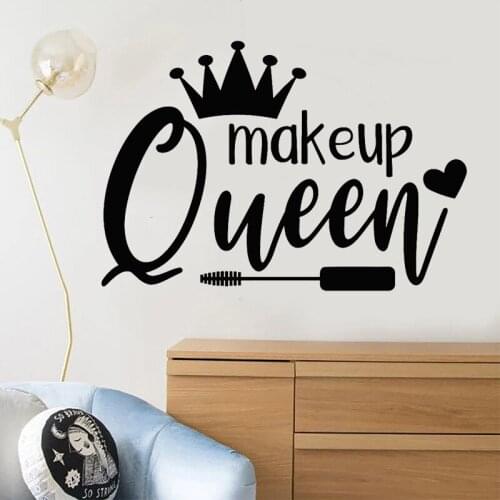 Makeup Room Wall Sticker Crown Mascara Vinyl Decal Girls Bedroom Decor Queen Woman Room Decoration Removable Home Decor
