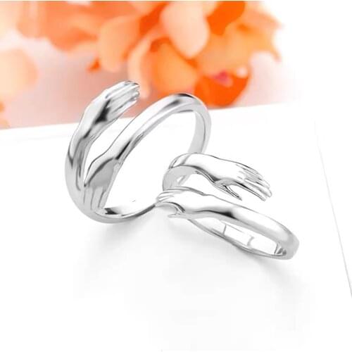 Vintage Love Hug Opening Couple Rings Silver Plated Glossy Simple Finger Ring Wedding Engagement Open Ring Jewelry for Lovers