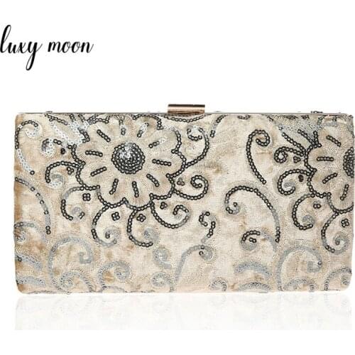 Vintage Flower Clutch Evening Bag For Women Party Sequined Day Clutches Lady Wedding Purse Female Chain Handbag ZD1097