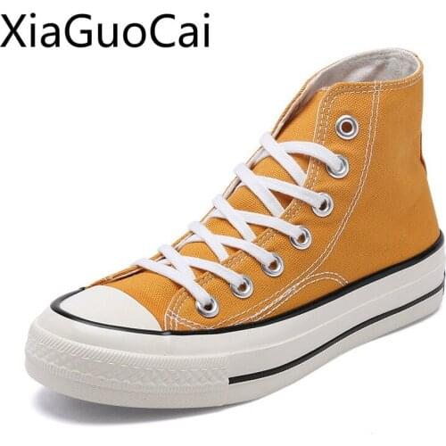Yellow Spring New Womens Canvas Shoes Yellow Unisex Casual Shoes Harajuku Style Couple Casual Canvas Shoes Sneakers