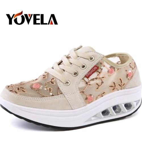 2019 Fashion Embroider Casual Shoes Woman Summer Breathable Mesh Flats Female Platform Sneakers Women Comfortable Dancing Shoes