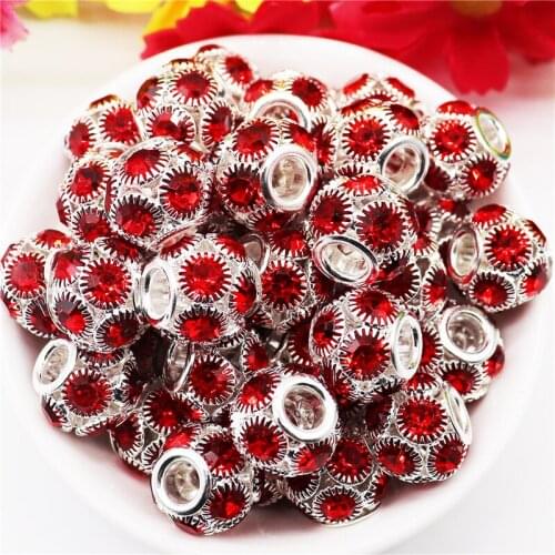 10Pcs Red Color Crystal Brass CZ Cubic Zirconia Pave Micro Setting Round Disco Ball Spacers Beads for Bracelet Jewelry Making