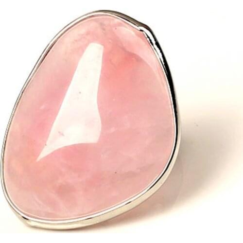 100-Unique 1 Pcs Silver Plated Irregular Shape Original Rose Pink Quartz Ring For Elegant Women Anniversary Jewelry