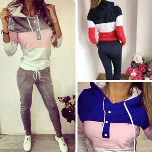 2Pcs Womens Tracksuit Hoodie Sweatshirt Sweater Pants Jogger Outfits Set Gray/Dark/Blue/Black