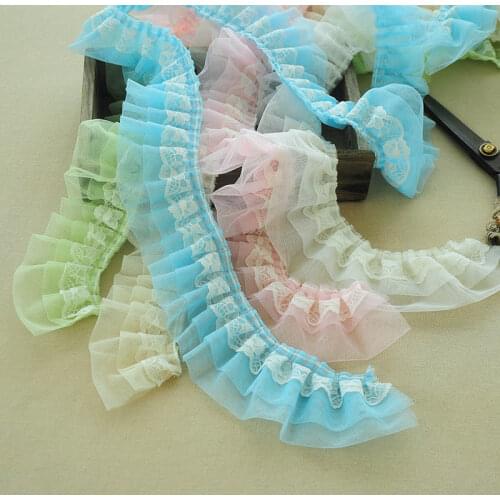 3 meters Pink White Blue Pleated Mesh Lace Trim 7cm Wide Cheap Ruffle Lace Ribbon Trim DIY Costume Japan Doll Dress/Women Dress