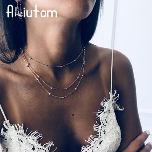 ALIUTOM 2020 Trend Bohemian Gold Multi-layer Bead Chain Necklace Female Retro 3 Layer Simple Beach Girl Collar Necklace Jewelry