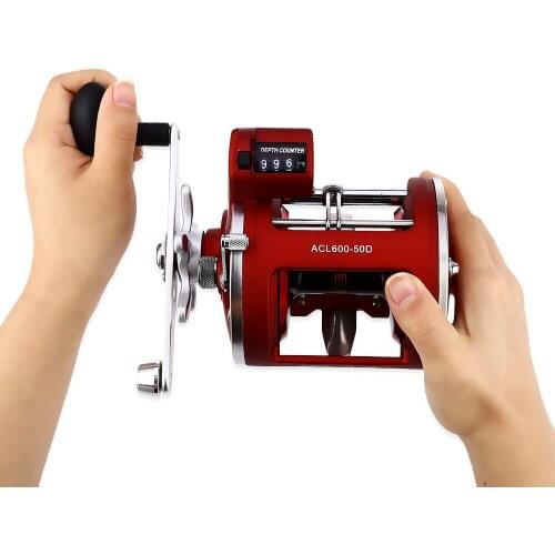 Drum Fishing Reel with Counter Encoder YUMOSHI Large Thread Capacity ACL30D AC30D: 0.4mm 420M, 3.8:1; ACL50D: 0.5mm 480M, 5.2:1
