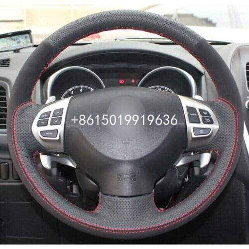 Black Leather Suede Car Steering Wheel Cover Wrap Cover Car interior decoration Mitsubishi Lancer Outlander ASX Colt Pajero