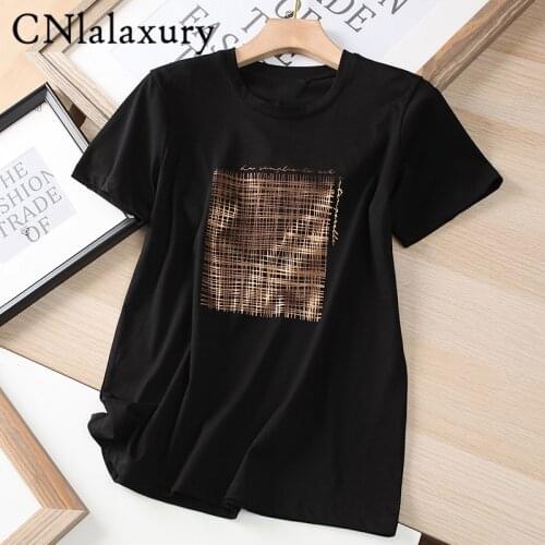 CNlalaxury 2021 Women Black Letter Print Cotton T Shirt Short Sleeve Tees Ladies Casual Tee Shirt Street Wear Tops camisetas