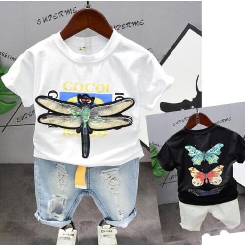 2019 Retail Childrens clothing short-sleeved T-shirt suit 2018 new 2-3-4-5-6-7 years old boy summer two-piece tide 2