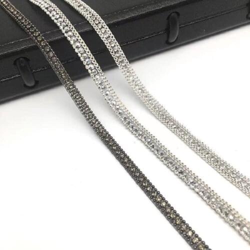 Hotfix Rock Diamond Crystal Ribbon Trimming 1Yard/Lot 5mm Width Rhinestone Chain Tape Fabric Applique Banding for Accessories