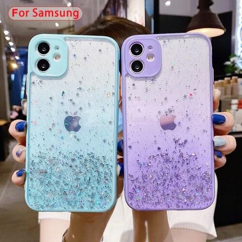 Gradient Glitter Sequins Clear Phone Case For Samsung S20 FE A01 A11 A21S A51 A71 A50 A20S A31 Soft Camera Protection Back Cover