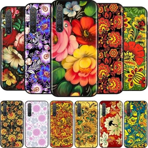 Khokhloma Russian Flower Silicone Cover For Realme V15 X50 X7 X3 Superzoom Q2 C11 C3 7i 6i 6s 6 Global Pro 5G Phone Case