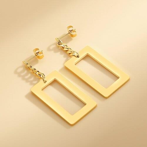 Trendy Simple Square Womens Earrings OL Fashion High Street Accessories Golden Silver Color Jewelry