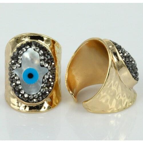 Gold Color Color Rhinestone Crystal Charms Rings Druzy Drusy Evil Eye Stone Ring Jewelry Finding