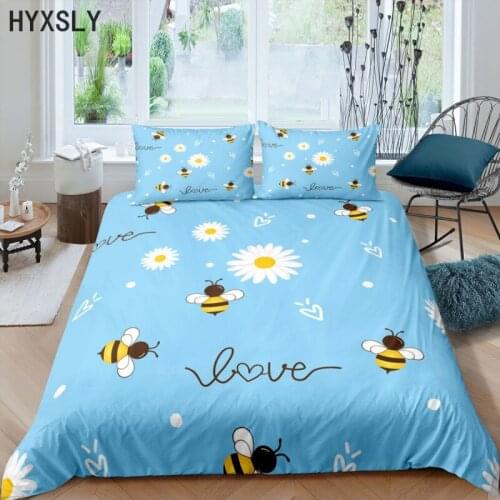 Floral Printed Bedding Set Daisy Flower Plants and Bee Duvet Cover Pillowcase Sets Home Textile Bedclothes Home Decor Drop Ship